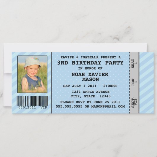 イベントチケットスタイル誕生日パーティーの招待 招待状 (正面)