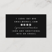 イベントバーテンダーグラマラスなカクテルドリンクブラック 名刺 (裏面)