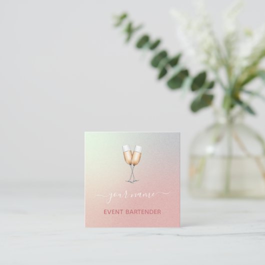 イベントパーティーバーテンダー シャンパングラス ピンクオンブレ スクエア名刺 (スタンド正面)