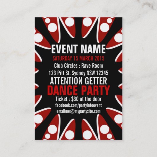 イベントパーティーレッドホワイトブラックミニフライヤー 名刺 (正面)