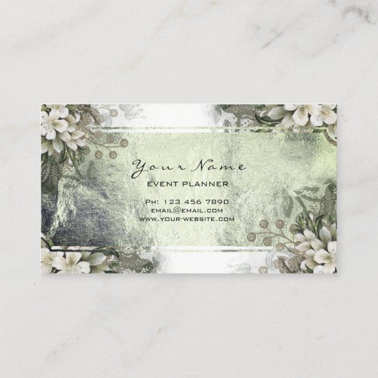 イベントフローラミントグリーン金ゴールドホワイト金ゴールドメタリック 名刺 (裏面)