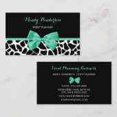 イベントプランナーかわいらしキリンプリントミントグリーンボウ 名刺 (正面/裏面)