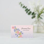 イベントプランナーかわいらしピンクとブルーシェブロンフローラ 名刺 (スタンド正面)