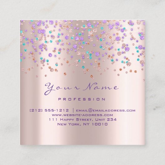 イベントプランナーまつ毛メイクアップバラパープル紙吹雪 スクエア名刺 (裏面)