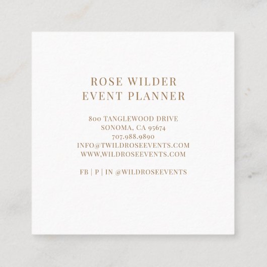 イベントプランナーエレガントピンクローズフローラスクエアブシ スクエア名刺 (裏面)