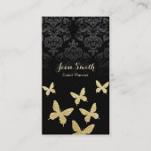 イベントプランナーエレガント金ゴールド蝶ダークダマスク 名刺 (正面)