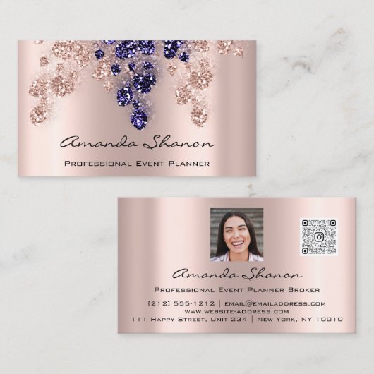 イベントプランナーソファQrCodeフォトロゴブルー 名刺 (正面/裏面)