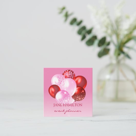 イベントプランナーピンクレッドバルーン スクエア名刺 (スタンド正面)