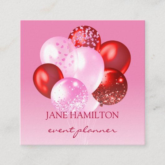 イベントプランナーピンクレッドバルーン スクエア名刺 (正面)