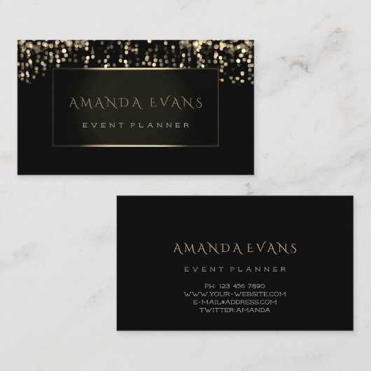 イベントプランナーファッションブログ白黒フレーム金ゴールド 名刺 (正面/裏面)