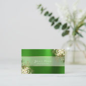 イベントプランナーホワイトエメラルドグリーングリーナリー金ゴールド 名刺 (スタンド正面)