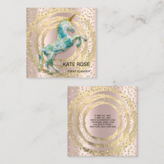 イベントプランナーミュージックメディアブルーユニコーンサークル スクエア名刺 (正面/裏面)