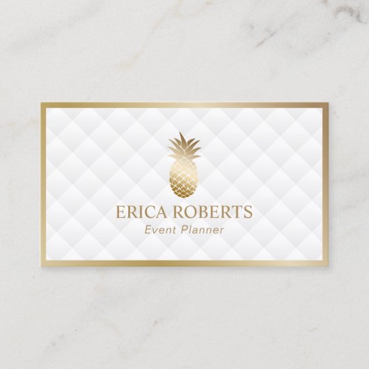 イベントプランナーモダン金ゴールドパイナップルラグジュアリーホワイト 名刺 (正面)