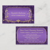 イベントプランナーラグジュアリーパープルと金ゴールドフローラスワーズ 名刺 (正面/裏面)