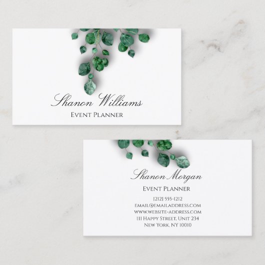 イベントプランナー結婚のユーカリプトゥスホワイトシンプル 名刺 (正面/裏面)