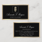 イベントプランナー結婚金ゴールドフラワーフレームブラック 名刺 (正面/裏面)