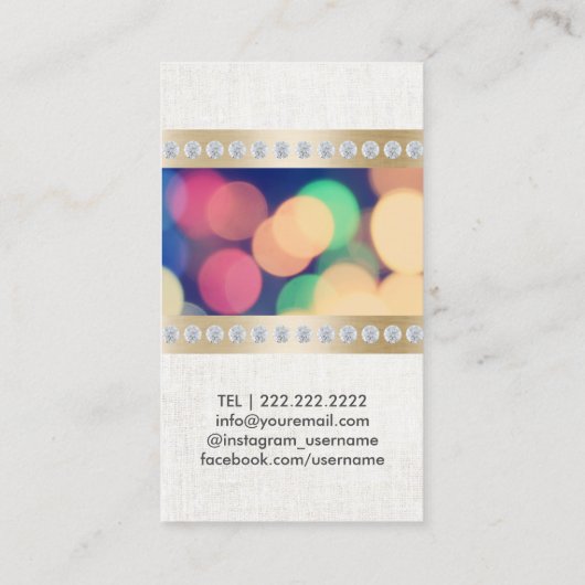 イベントプランナー金ゴールド&ダイヤモンドストライプズクラシーリネン 名刺 (裏面)