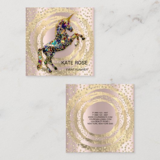 イベントプランナー音楽メディアブルーユニコーンホログラフ スクエア名刺 (正面/裏面)