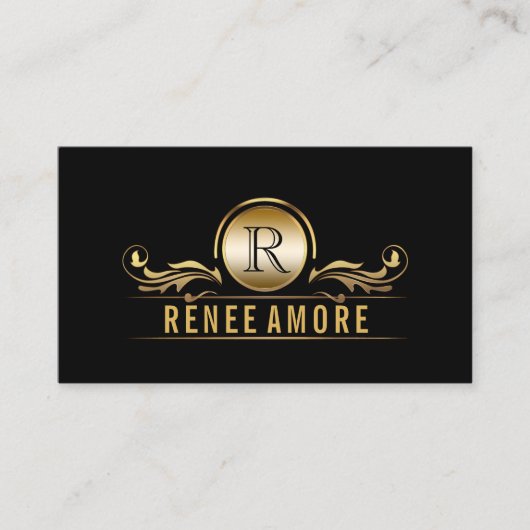 イベントプランナー|のエレガントな金ゴールドの黒のモノグラム 名刺 (正面)