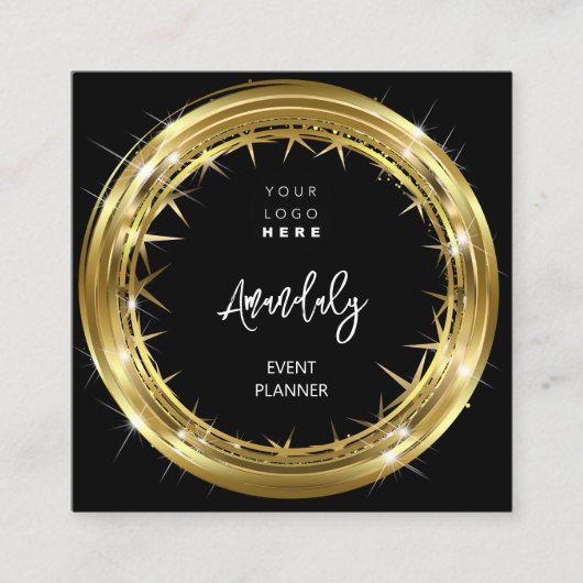 イベントプランナーQRコードロゴ白黒金ゴールドフレーム スクエア名刺 (正面)