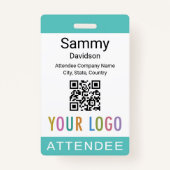 イベント出席者バッジQRコードロゴターコイズ青 バッジ (正面)