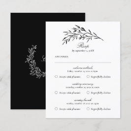 イベント数々のヴィンテージブラックリーフRSVPカード 出欠カード