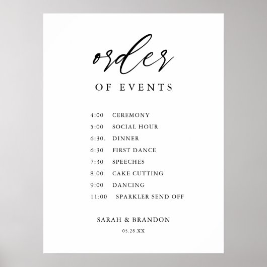 イベント素朴の順序ウェディングデイタイムラインフォーム ポスター (正面)