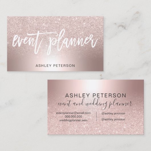 イベント・プランナのばら色の金ゴールドのグリッターのグラデーションな金属 名刺 (正面/裏面)