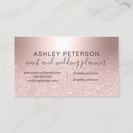 イベント・プランナのばら色の金ゴールドのグリッターのグラデーションな金属 名刺 (裏面)