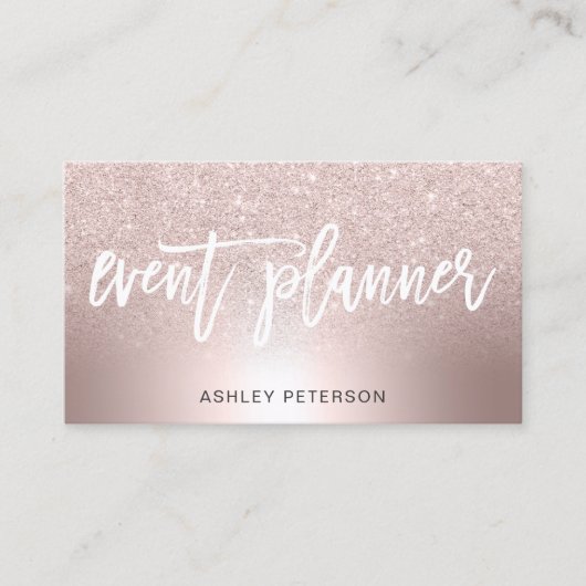 イベント・プランナのばら色の金ゴールドのグリッターのグラデーションな金属 名刺 (正面)