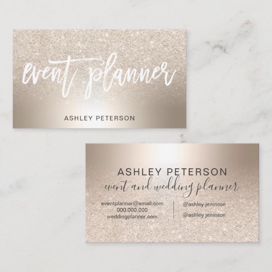 イベント・プランナのシックな金ゴールドのグリッターのグラデーションな金属 名刺 (正面/裏面)