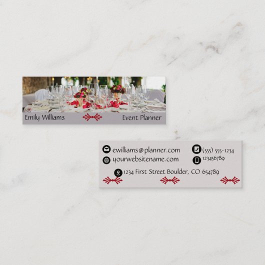 イベント・プランナの結婚式のオルガナイザーのケータリングの供給 スキニー名刺 (正面/裏面)