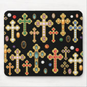 イミテーションバースストーンのクロスとルースがブラック上に マウスパッド (正面)