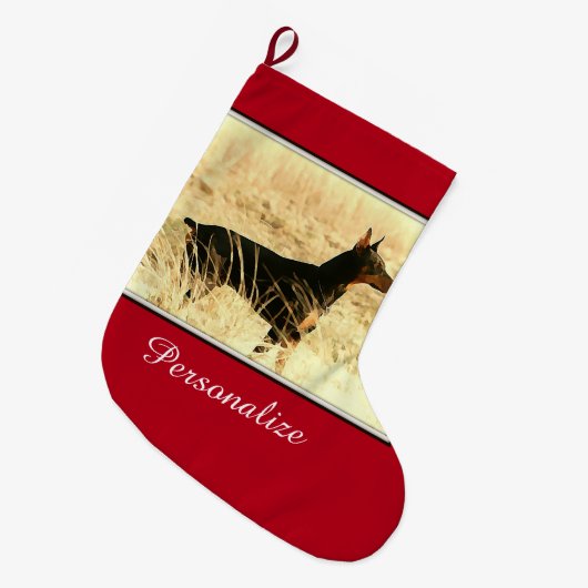 イメージを絵を描いている乾燥したリードのドーベルマン犬 ラージクリスマスストッキング (正面 (吊り時))