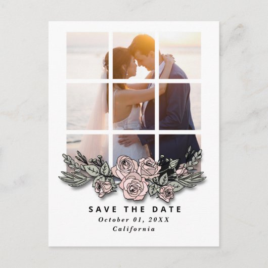 イメージウエディングの窓のデザインのSave the Date ポストカード (正面)