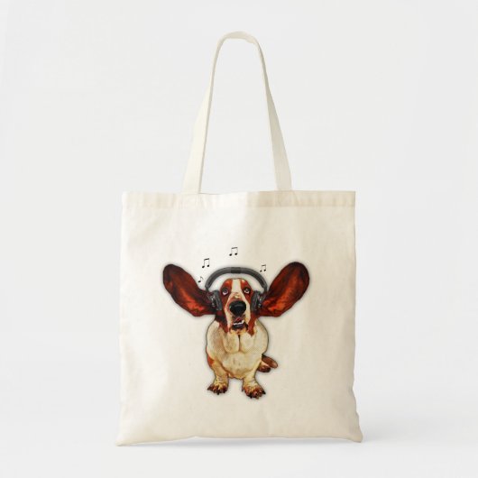 イヤホーンを持つバセットハウンド、ポップアート、予算のトート トートバッグ (正面)