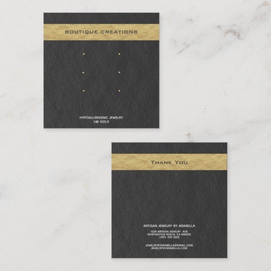 イヤモダンリング表示3組のグレー金ゴールド スクエア名刺 (正面/裏面)