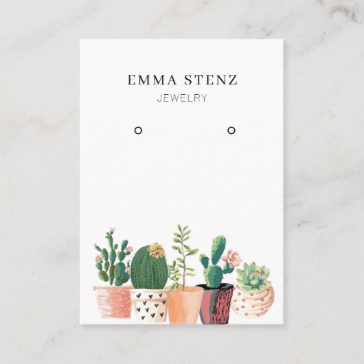 イヤリングのジュエリーの表示カード • 花盛りのサボテン 名刺 (正面)
