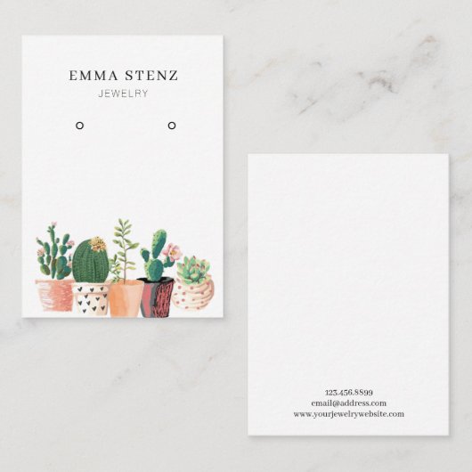 イヤリングのジュエリーの表示カード • 花盛りのサボテン 名刺 (正面/裏面)