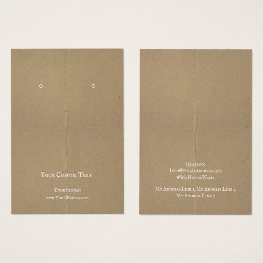 イヤリングジュエラーディスプレイカード、ブラウンクラフトテクスチャ (正面&裏面)