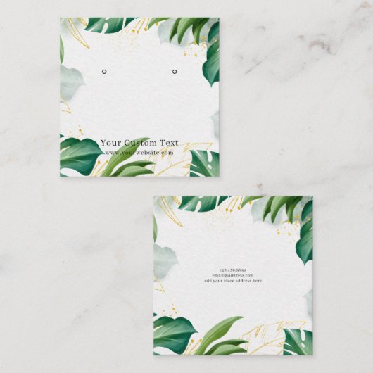 イヤリングジュエリーディスプレイカード・トロピカルグリーン金ゴールド スクエア名刺 (正面/裏面)