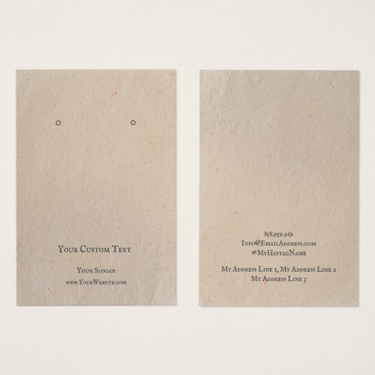 イヤリングジュエリーディスプレイカード、ヴィンテージブラウンクラフト (正面&裏面)