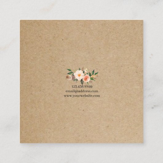 イヤリングジュエリーディスプレイカード・ Boho Featherフローラ スクエア名刺 (裏面)