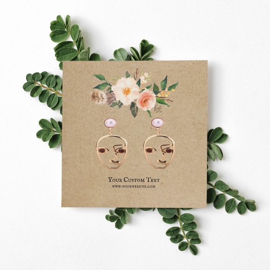 イヤリングジュエリーディスプレイカード・ Boho Featherフローラ スクエア名刺