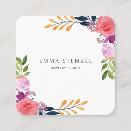 イヤリングジュエリーディスプレイホルダー・水彩フローラ スクエア名刺 (正面)