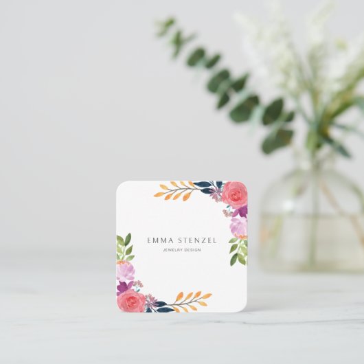 イヤリングジュエリーディスプレイホルダー・水彩フローラ スクエア名刺 (スタンド正面)