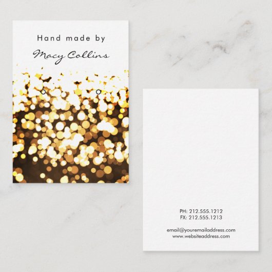 イヤリングジュエリー表示カード金ゴールドグリッター《写真》ぼけ味 名刺 (正面/裏面)