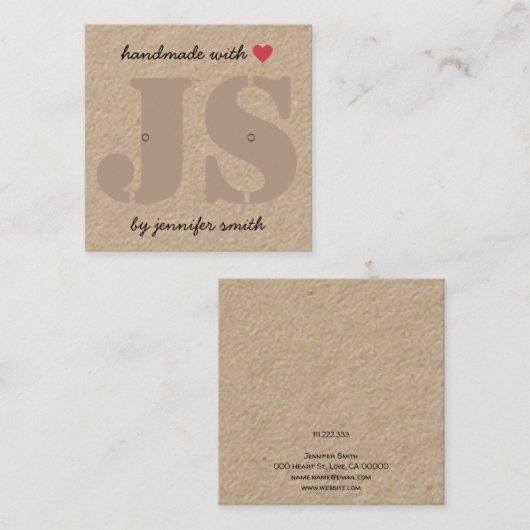 イヤリングスタッドハートカード付き手作り スクエア名刺 (正面/裏面)