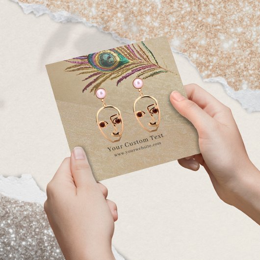 イヤリングディスプレイカード・刺繍ピーコックフェザー スクエア名刺
