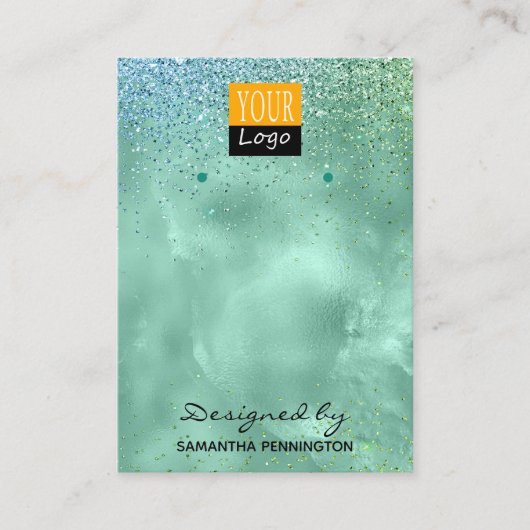 イヤリングディスプレイティール(緑がかった色)フェイクフォイル&グリッター 名刺 (正面)